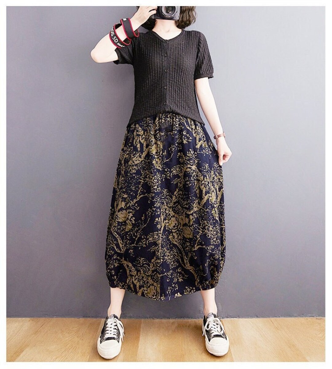 Printed Summer Cotton Skirt Casual Loose Skirts Aline Pleated Etsy