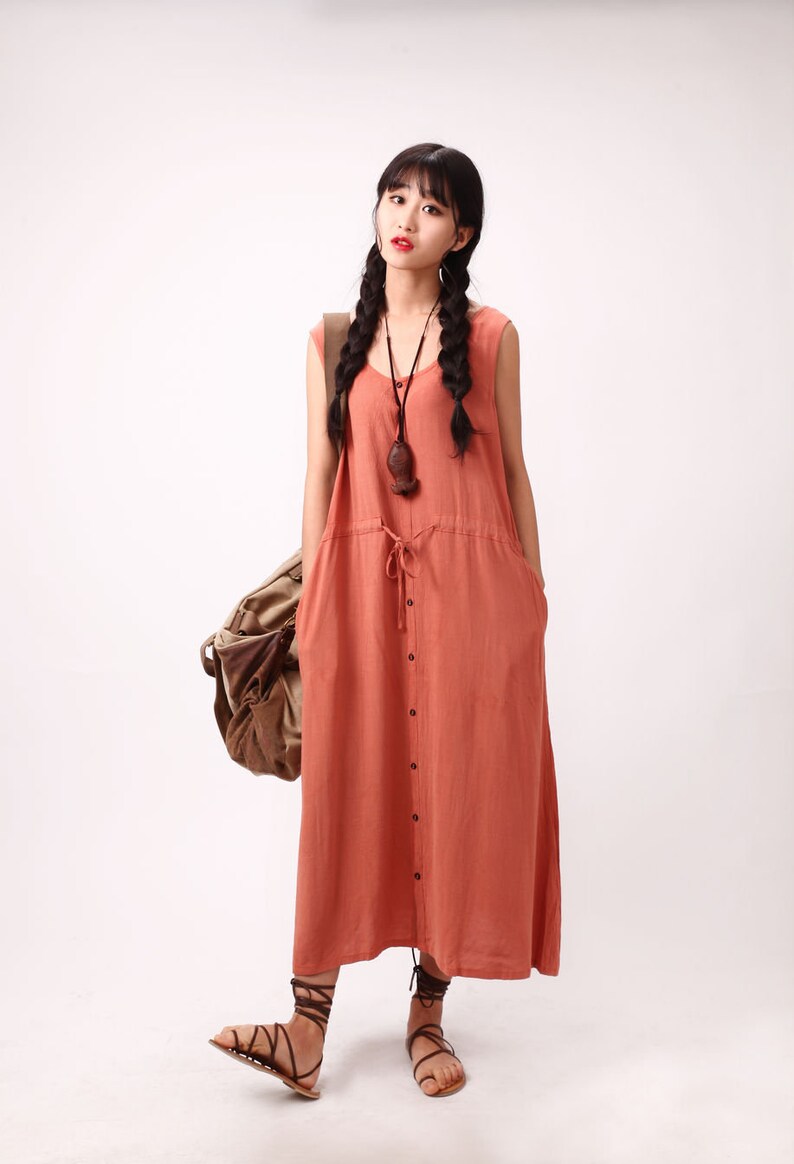 Summer Dress Cotton Dress Sundress Casual Loose Tunics Sleeveless Robes Midi Dresses Customized Dress Plus Size Clothing Linen Dress image 5