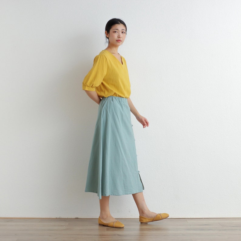 Summer Cotton Skirt Casual Loose Skirts A-line Pleated Elastic Waist Skirt Flared Midi Skirts Customized Plus Size Skirt Boho Linen image 4