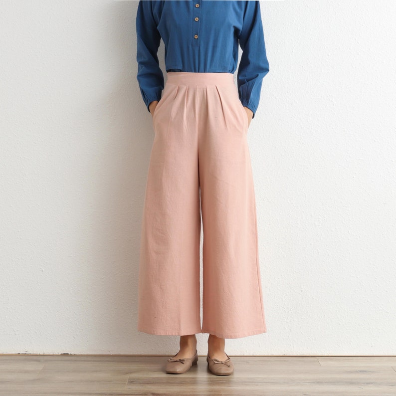 Summer Elastic Waist Cotton Pants Soft Casual Loose Trousers Wide Leg Pant Customized Plus Size Pants Linen Spring Pant image 7