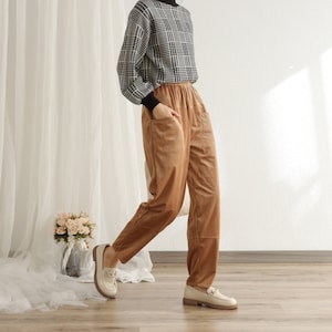 Corduroy Pant Elastic waist pants Soft Velvet pants for women Loose long pants wide leg trousers plus size pants Spring Winter Fall Pant image 3