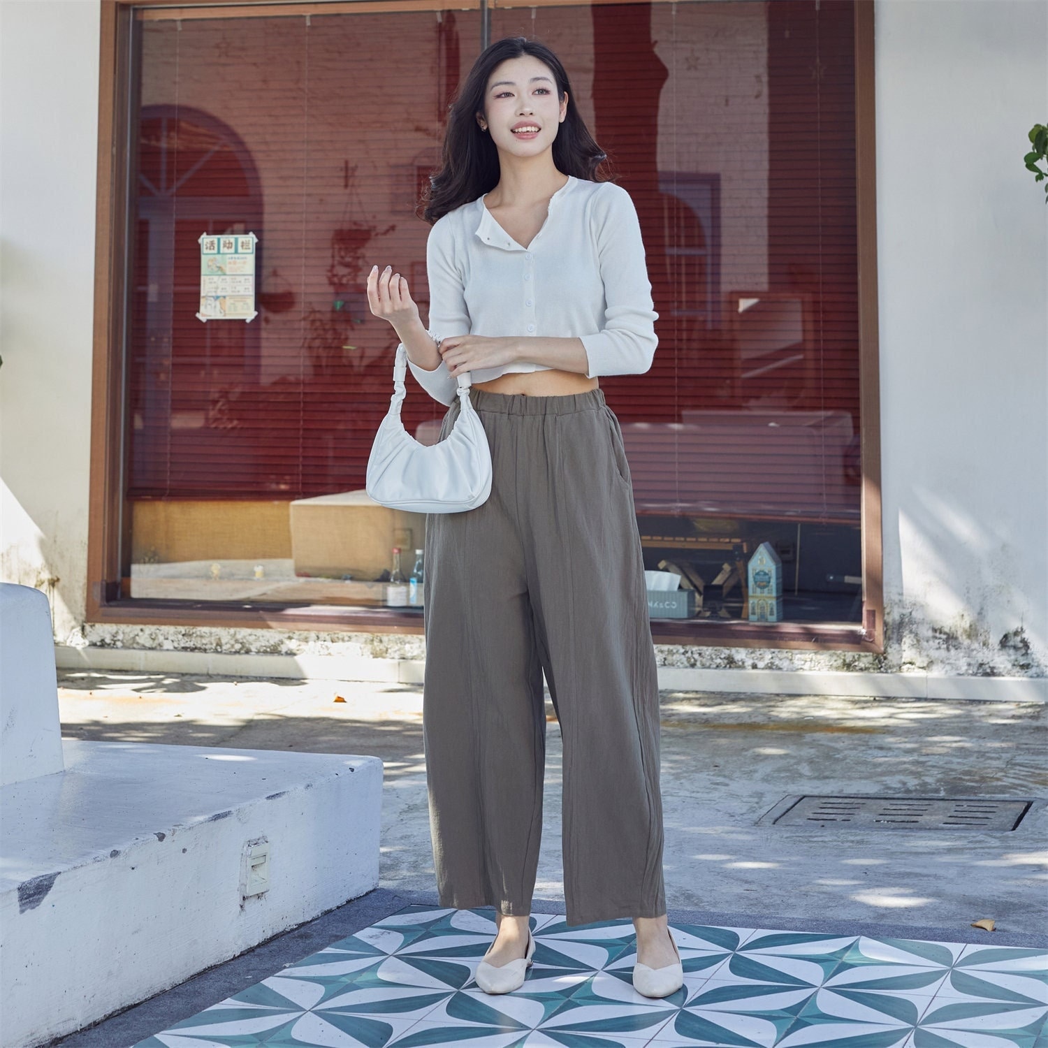 Summer Elastic Waist Cotton Pants Soft Casual Loose Trousers Wide Leg Pant Customized Plus Size Pants Linen Spring Pant