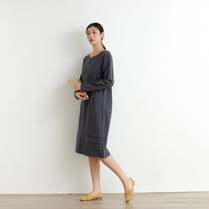 New Spring Cotton Dress Soft Casual Loose Dress Tunics Long Sleeves Robes Knee Dresses Customized Dress Plus Size Clothing Linen image 3