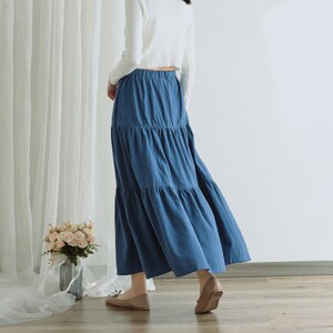 Summer Cotton Skirt Casual Loose Skirts A-line Pleated Elastic Waist Skirt Flared Midi Skirts Customized Plus Size Skirt Boho Linen Skirt image 7