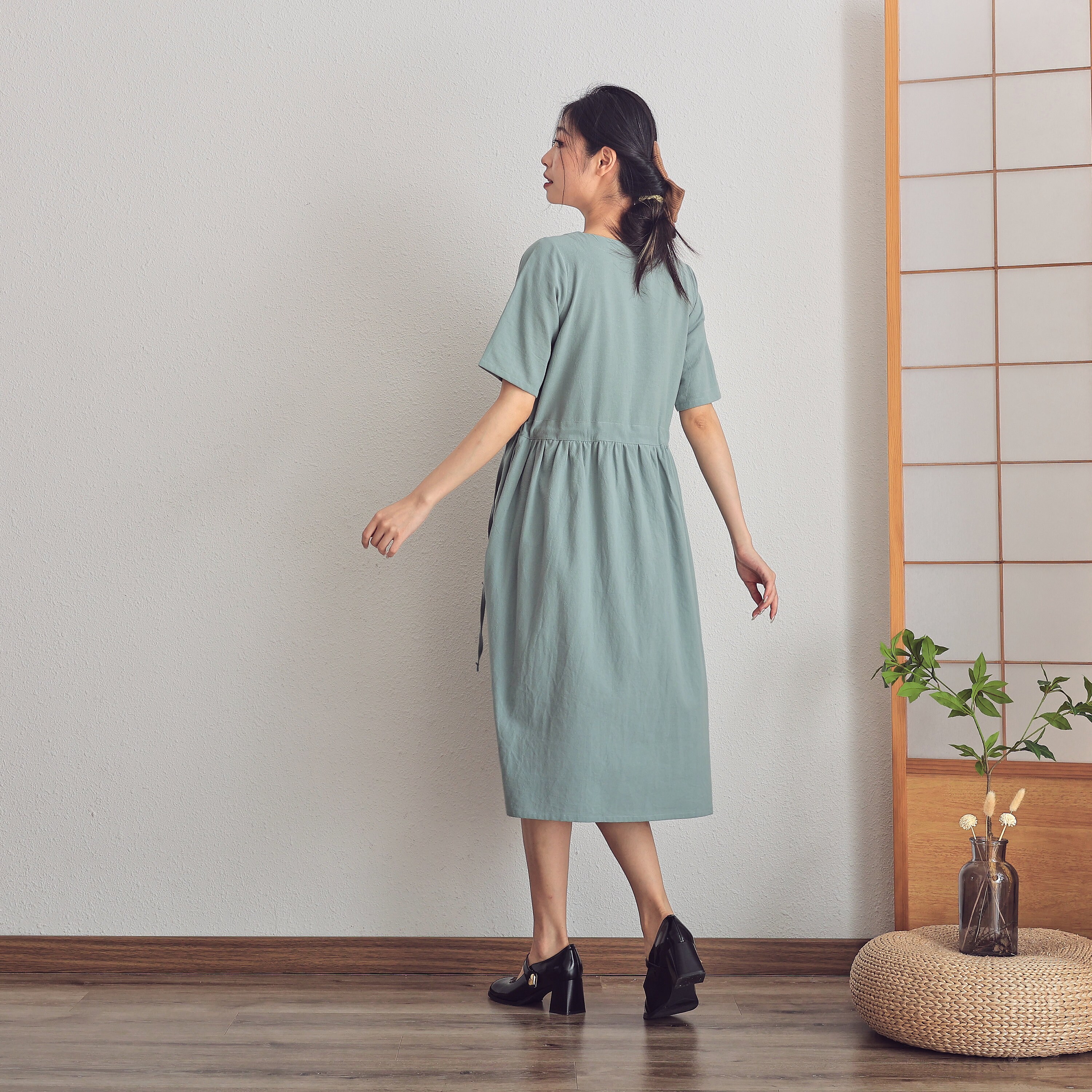 Summer Cotton Dress Casual Loose Tunics Short Sleeves Dress Shirt Robes Midi Dresses Customized Dress Plus Size Clothes Linen Dress Summer Cotton Dress Casual Loose Tunics Short Sleeves Dress Shirt Robes Midi Dresses Customized Dress Plus Size Clothes Linen Dress