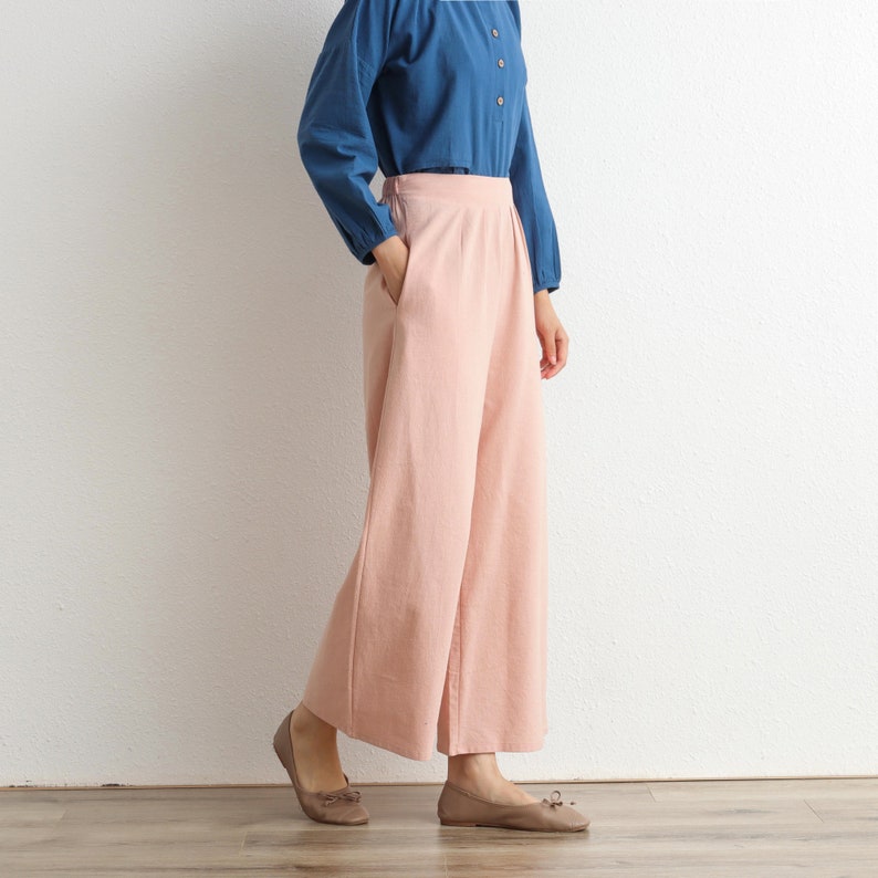 Summer Elastic Waist Cotton Pants Soft Casual Loose Trousers Wide Leg Pant Customized Plus Size Pants Linen Spring Pant image 8