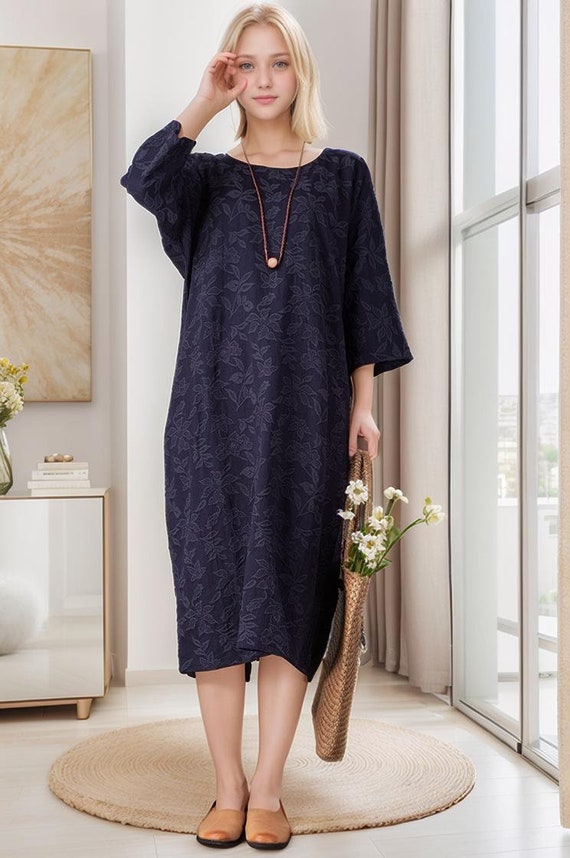 Winter/Fall Heavier Jacquard Dress Warm Midi Dress Tunics Thicker Cotton Dress Long Sleeves Robes Outwear Cardigan XS-6XL (Custom Plus Size)