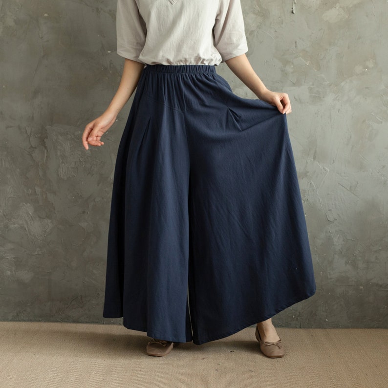 Summer Elastic Waist Cotton Pants Soft Casual Loose Skirt Pant Trousers Wide Leg Pant Customized Plus Size Pants Linen Spring Pant image 3