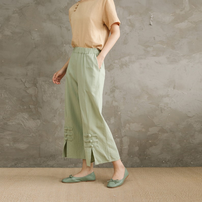 Summer Elastic Waist Cotton Pants Soft Casual Loose Trousers Wide Leg Pant Customized Plus Size Pants Linen Spring Pant image 5