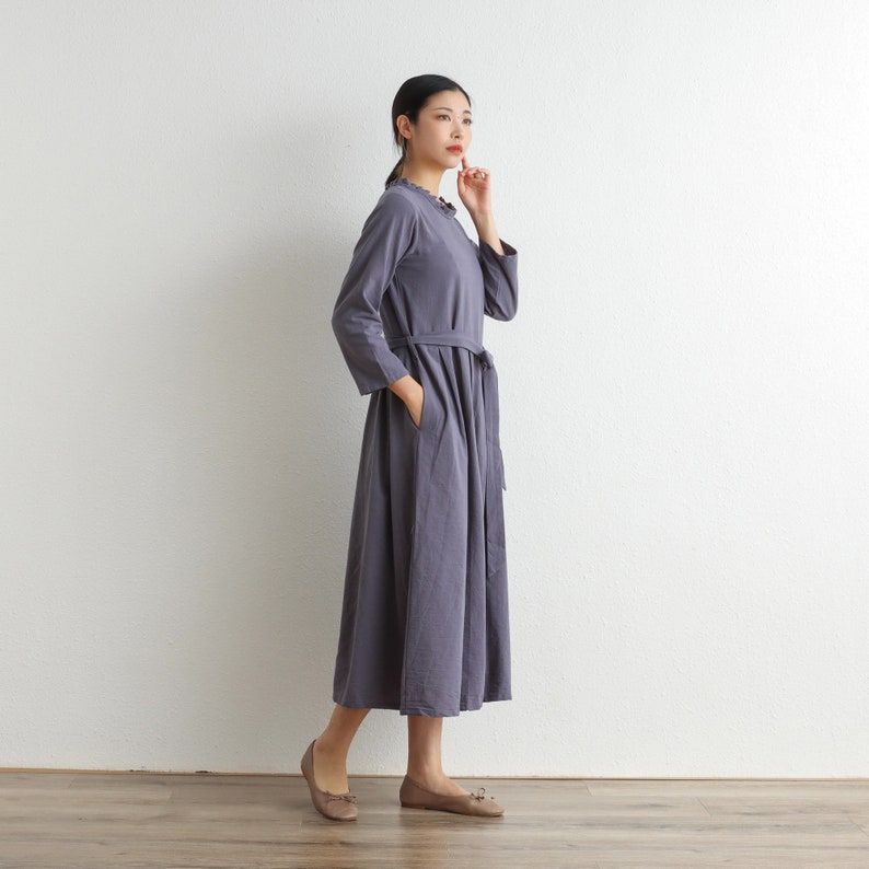 Spring Dress Cotton Dress Soft Shirt Casual Loose Dress Tunics 3/4 Sleeves Robes Maxi Dresses Customized Dress Plus Size Clothes Linen Dress image 3