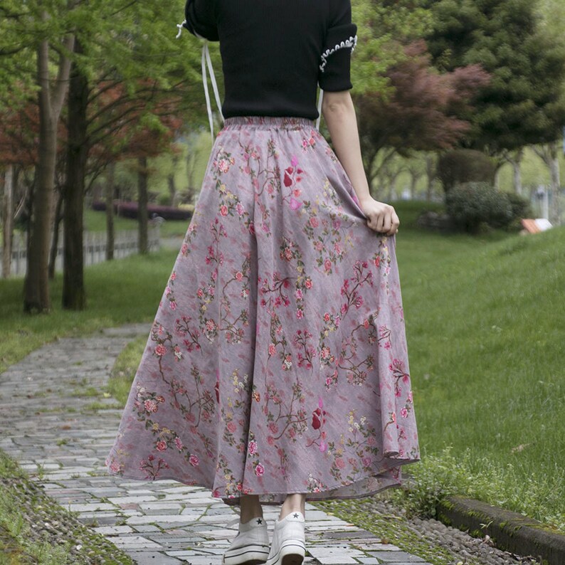 Printed Floral Summer Cotton Skirts Aline Pleated Elastic Etsy