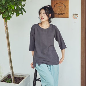 Women's Summer Cotton Tops Half Sleeves Blouse Casual Loose Kimono Customized Shirt Top Hand Made Plus Size Clothes Linen image 2