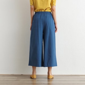 Summer Cropped Pant Elastic Waist Pant Cotton Pants Soft Casual Loose Trousers Wide Leg Skirt Pant Customized Plus Size Pants Linen Pant image 6