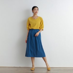 Summer Cotton Skirt Casual Loose Skirts A-line Pleated Elastic Waist Skirt Flared Midi Skirts Customized Plus Size Skirt Boho Linen Skirt image 4