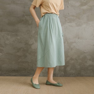 Summer Cotton Skirts A-line Pleated Elastic Waist Skirt Flared Casual Loose Midi Skirts Customized Plus Size Skirt Boho Linen image 4