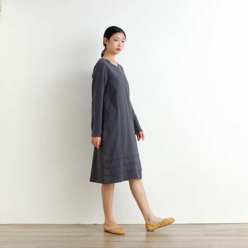 New Spring Cotton Dress Soft Casual Loose Dress Tunics Long Sleeves Robes Knee Dresses Customized Dress Plus Size Clothing Linen image 4