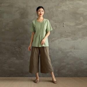 Summer Pants Elastic Waist Cotton Pants Soft Casual Loose Cropped Pant Midi Trousers Wide Leg Skirt Pant Customized Plus Size Linen Pant image 2