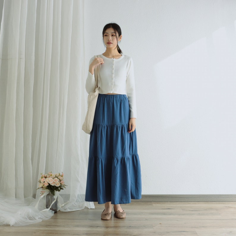 Summer Cotton Skirt Casual Loose Skirts Aline Pleated Elastic Etsy