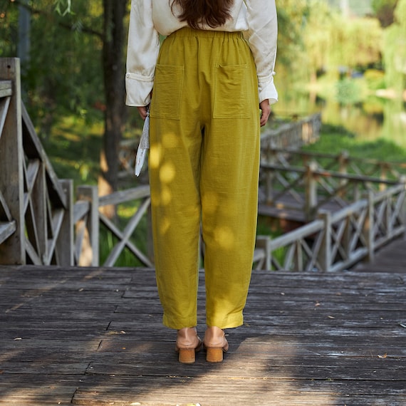 Summer Women Elastic Waist Cotton Pants Soft Casual Loose Boho 