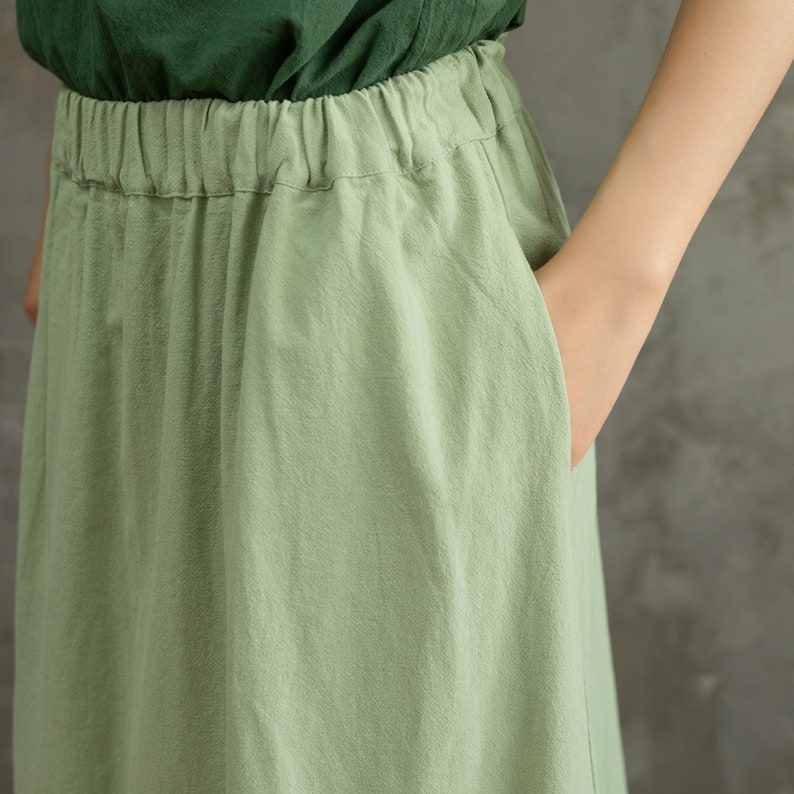 Summer Cotton Skirts A-line Pleated Elastic Waist Skirt Flared Casual Loose Midi Skirts Customized Plus Size Skirt Boho Linen image 8