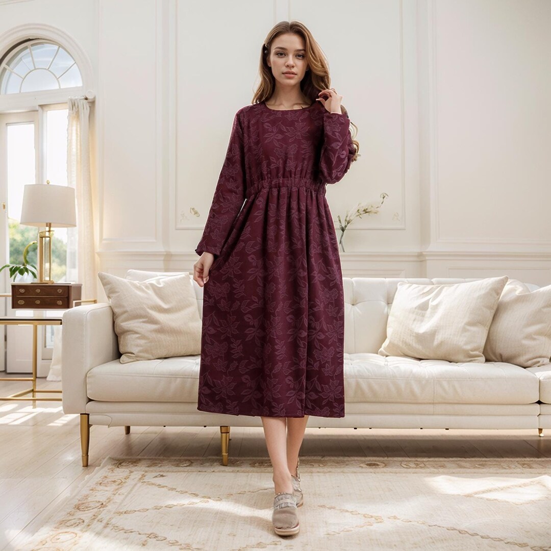 6xl Robe Winter/fall Heavier Cotton Jacquard Dress Warm Midi Dres Thicker Dress ...