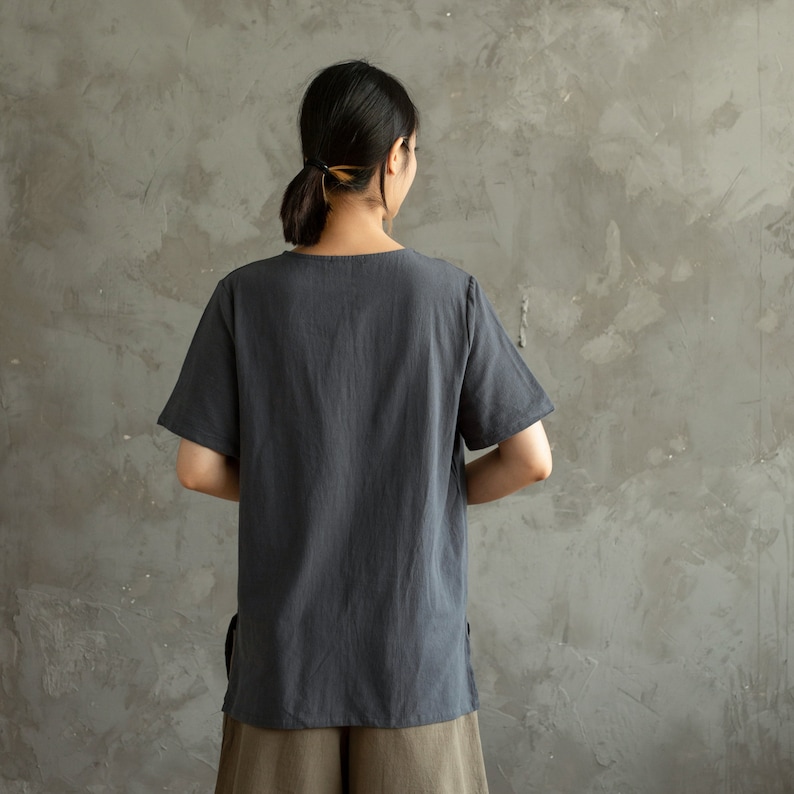 Summer Cotton Tops Women's Shirt Short Sleeves Blouse Irregular Casual Loose Kimono Customized Shirt Top Plus Size Clothes Linen image 8