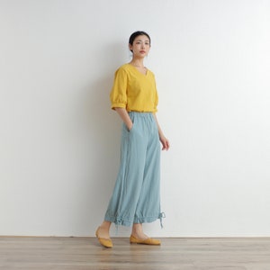 Summer Women Elastic Waist Cotton Pants Soft Casual Loose Boho Trousers Wide Leg Pant Customized Plus Size Pants Linen Spring Pant image 6