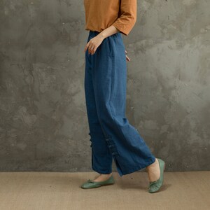 Summer Pant Women Elastic Waist Cotton Pants Soft Casual Loose Boho Trousers Wide Leg Pant Customized Plus Size Pants Linen Spring Pant image 5