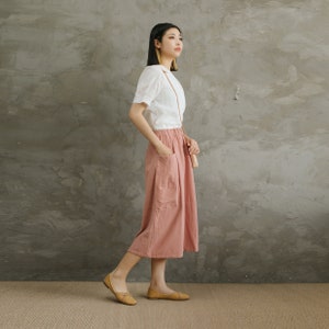 Casual Loose Summer Cotton Skirts A-line Pleated Elastic Waist Skirt Flared Midi Skirts Customized Plus Size Skirt Boho Linen image 3