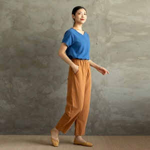 Summer Women Elastic Waist Cotton Pants Soft Casual Loose Boho Trousers Wide Leg Pant Customized Plus Size Pants Linen Spring Pant image 4