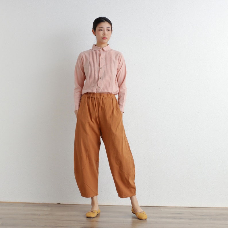 Summer Women Elastic Waist Cotton Pants Soft Casual Loose Boho Trousers Wide Leg Pant Customized Plus Size Pants Linen Spring Pant image 1