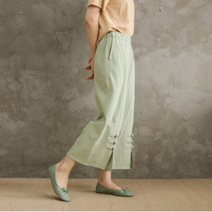 Summer Elastic Waist Cotton Pants Soft Casual Loose Trousers Wide Leg Pant Customized Plus Size Pants Linen Spring Pant image 6