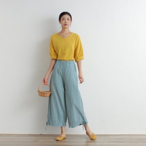 Summer Women Elastic Waist Cotton Pants Soft Casual Loose Boho Trousers Wide Leg Pant Customized Plus Size Pants Linen Spring Pant image 2