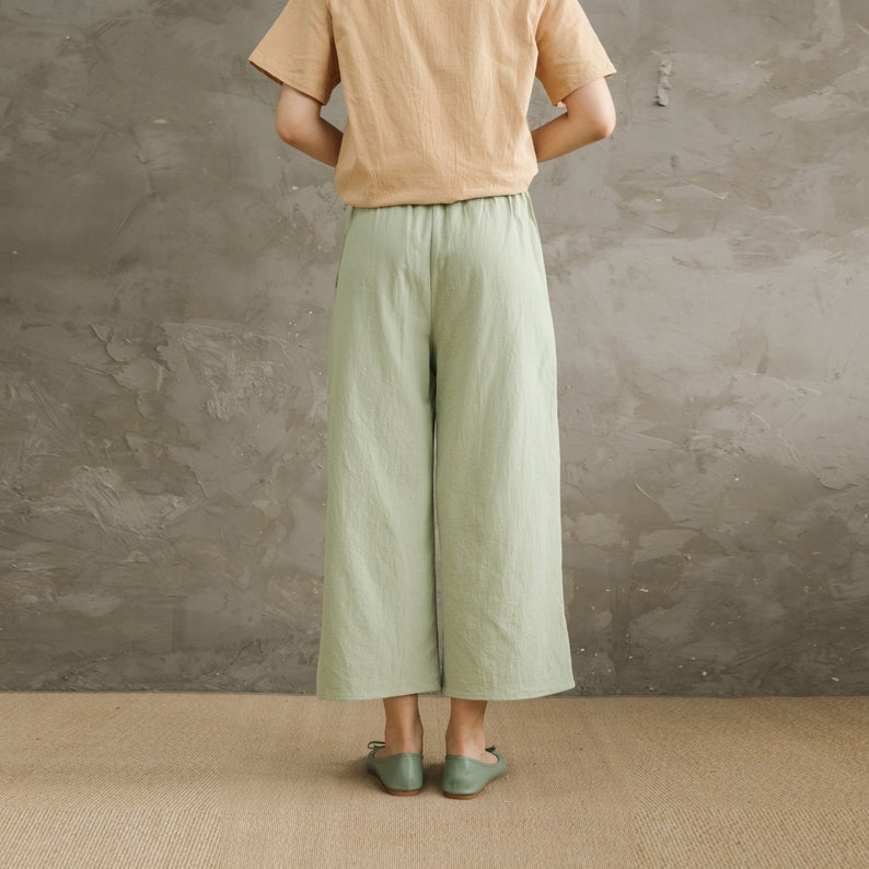 Summer Elastic Waist Cotton Pants Soft Casual Loose Trousers Wide Leg Pant Customized Plus Size Pants Linen Spring Pant image 7