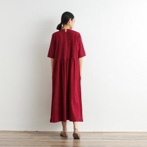 Women Cotton Dress Soft Casual Loose Robes Half Sleeves Shift Dress Boho Maxi Dresses Customized Dress Plus Size Clothing Linen Dress image 6