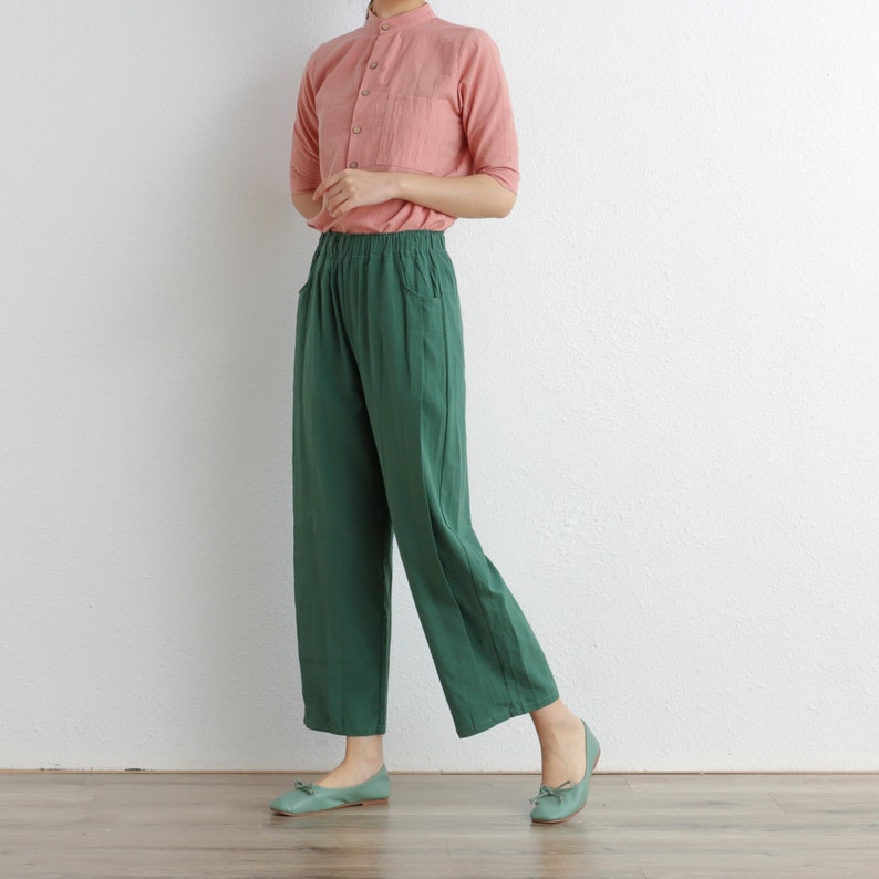 Summer Women Elastic Waist Cotton Pants Soft Casual Loose Boho Trousers Wide Leg Pant Customized Plus Size Pants Linen Spring Pant image 7