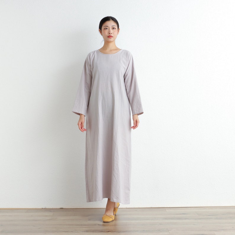 Women Cotton Dress Soft Casual Loose Robes Long Sleeves Shift Dress Boho Maxi Dresses Customized Dress Plus Size Clothing Linen Dress image 2