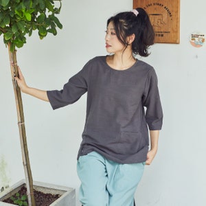 Women's Summer Cotton Tops Half Sleeves Blouse Casual Loose Kimono Customized Shirt Top Hand Made Plus Size Clothes Linen image 4