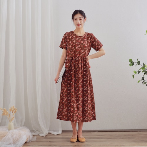 casual floral midi dress White & Blue Summer Dress: Isolde Porcelain Blue Floral / XLarge Tie Neckline Odella Floral Analisa Smocked Midi