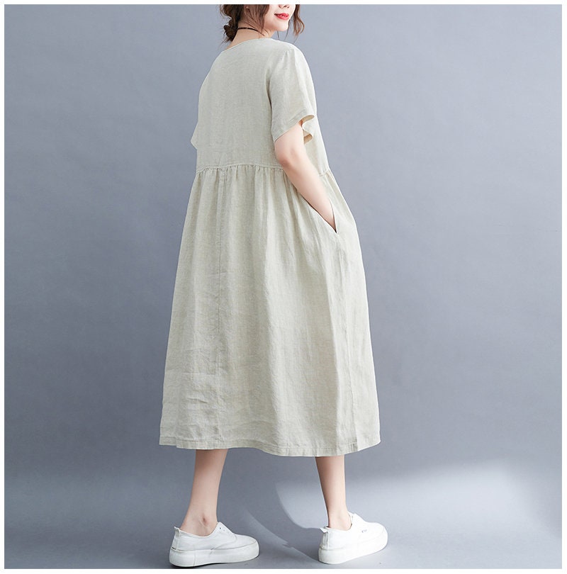 Summer Cotton Dress Soft Casual Loose Tunics Short Sleeves - Etsy