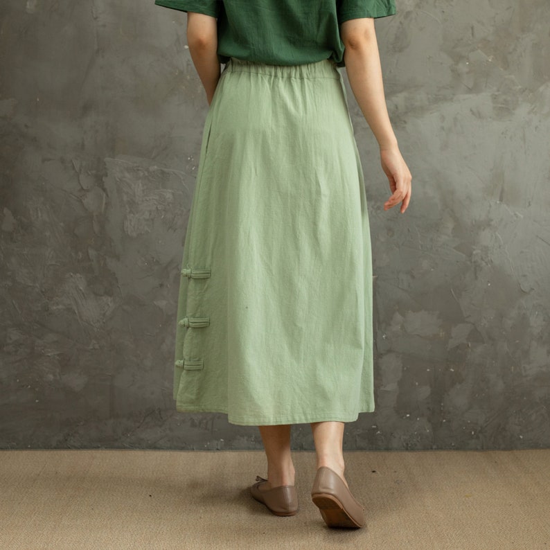 Summer Cotton Skirts A-line Pleated Elastic Waist Skirt Flared Casual Loose Midi Skirts Customized Plus Size Skirt Boho Linen image 7