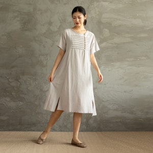 Summer Cotton Dress Casual Loose Tunics Short Sleeves Shirt Robes Knee Dresses Customized casual handmade Dress Plus Size Clothes Linen image 3