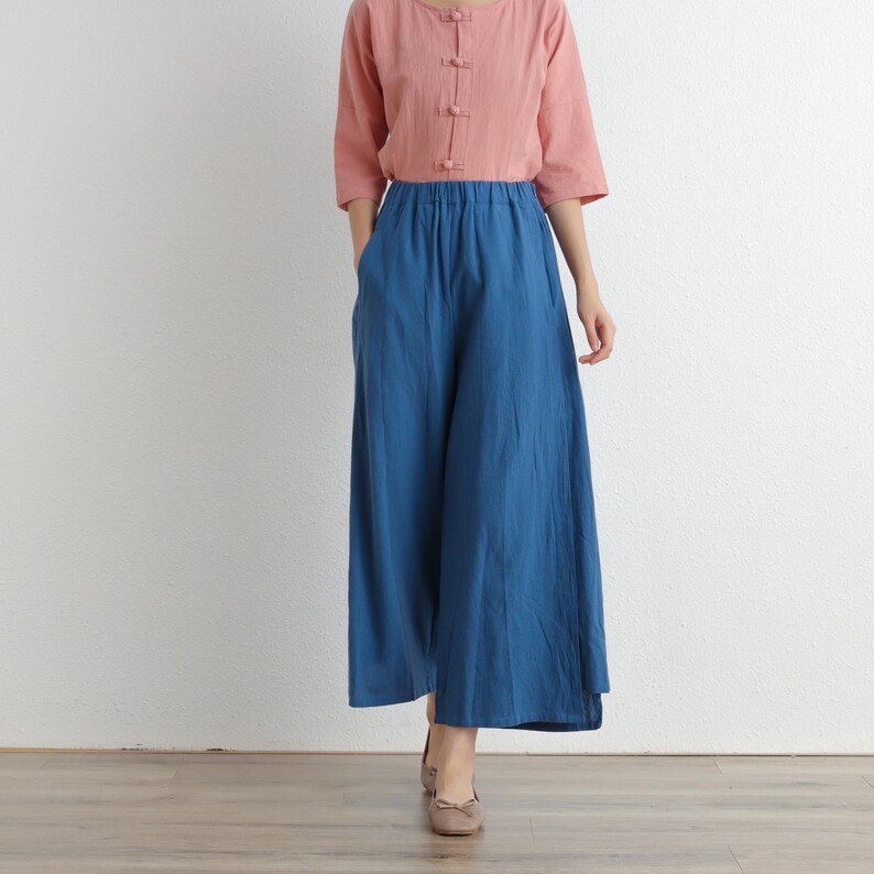 Summer Women Elastic Waist Cotton Pants Soft Casual Loose Boho Trousers Wide Leg Pant Customized Plus Size Pants Linen Spring Pant image 7