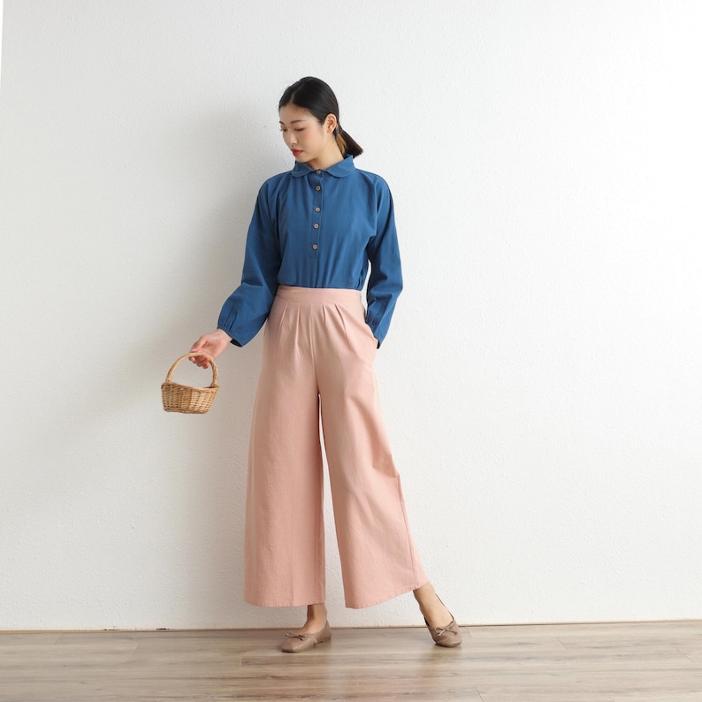 Summer Elastic Waist Cotton Pants Soft Casual Loose Trousers Wide Leg Pant Customized Plus Size Pants Linen Spring Pant image 1