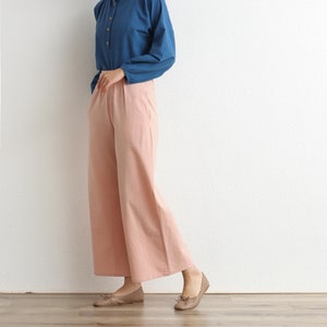 Summer Elastic Waist Cotton Pants Soft Casual Loose Trousers Wide Leg Pant Customized Plus Size Pants Linen Spring Pant image 9