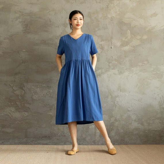 chinese dress ladies Loose Style Cotton Linen Dresses Women Long Dresses Short Sleeve –  SimpleLinenLife main image 1
