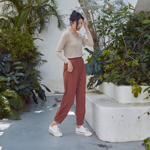 Summer Women Elastic Waist Cotton Pants Soft Casual Loose Boho Trousers Wide Leg Pant Customized Plus Size Pants Linen Spring Pant image 4