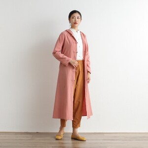 Hooded Cotton Dress Coat Casual Loose Robes Long Sleeves Cardigan Shift Dresses Midi Coat Customized Plus Size Clothing Linen 287 image 3