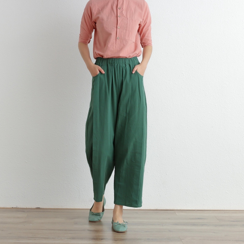 Summer Women Elastic Waist Cotton Pants Soft Casual Loose Boho Trousers Wide Leg Pant Customized Plus Size Pants Linen Spring Pant image 4