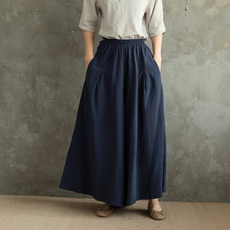 Summer Elastic Waist Cotton Pants Soft Casual Loose Skirt Pant Trousers Wide Leg Pant Customized Plus Size Pants Linen Spring Pant image 4